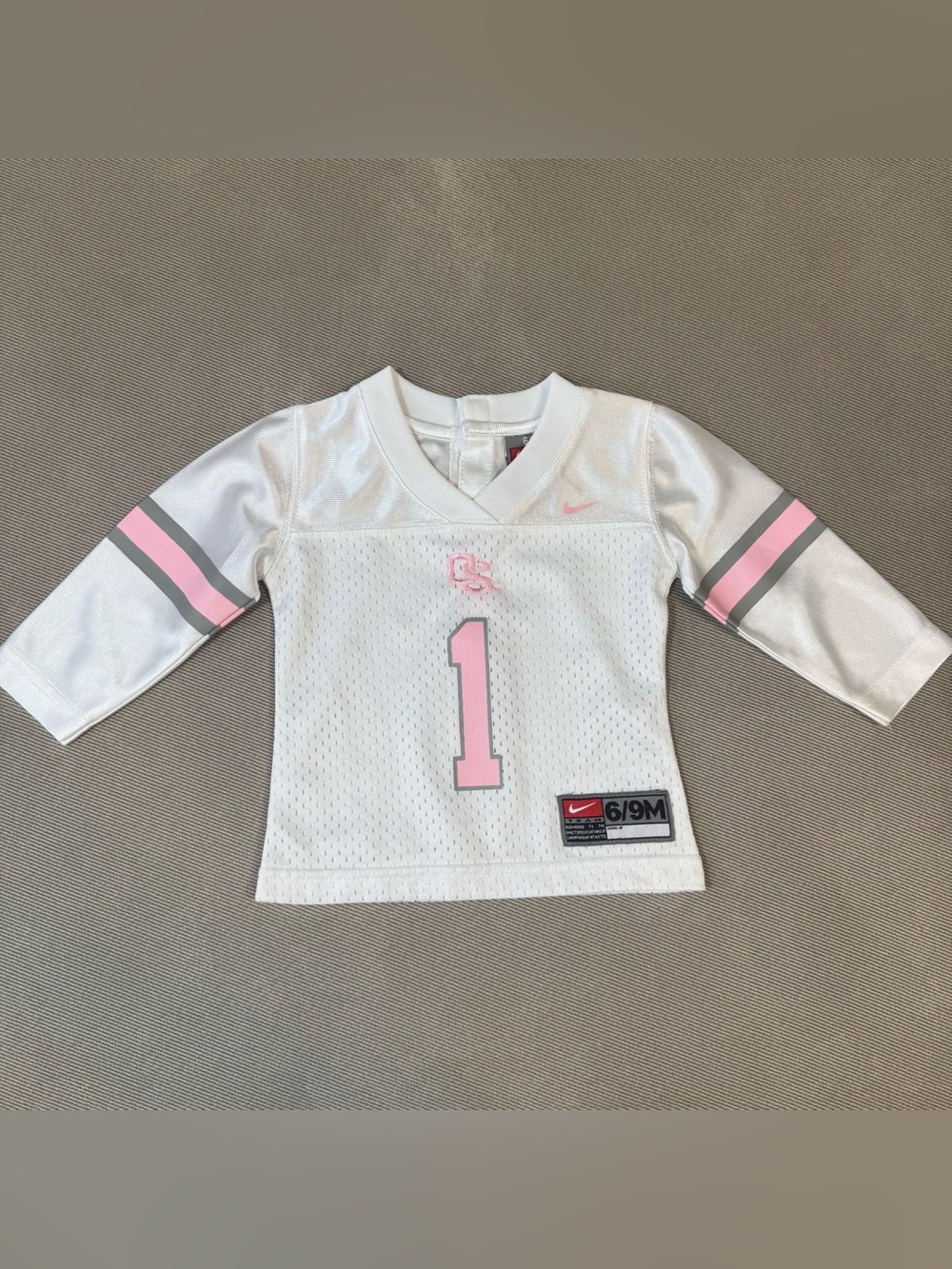 Nike Team Oregon State Girls White Pink #1 Team Football Jersey 6/9Month